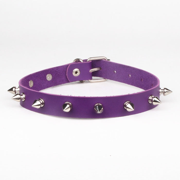 Wholesale Sharp nail rivet PU leather collar neck chain with collarbone chain