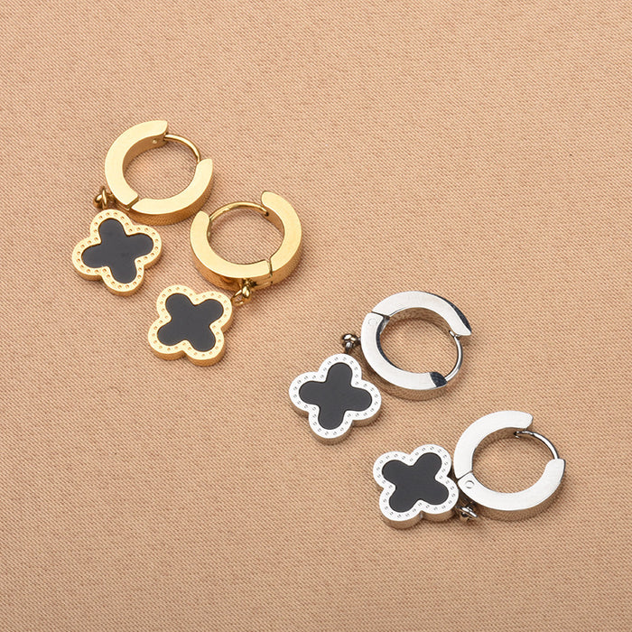 Wholesale Titanium steel short ear buckle, lucky clover earrings, versatile for women, simple and luxurious, gold edging
