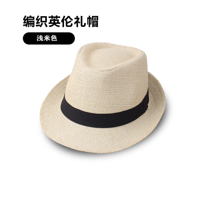 Wholesale Summer Straw Solid Color Hat Jazz Hat Middle-aged and Elderly Men's Hat Breathable Sun Hat Straw Hat JDC-SH-DG001