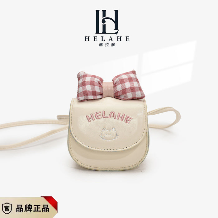 Wholesale Children's bag new cartoon cute coin purse plaid bow earphone crossbody bag