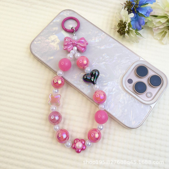 Wholesale Flocking sitting funny colorful beaded mobile phone chain keychain bag doll pendant accessories