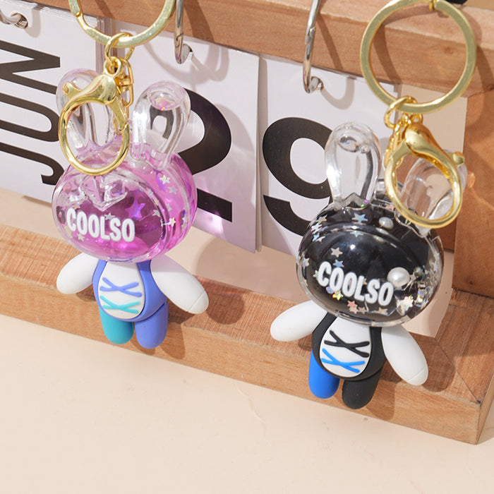 Wholesale Cartoon acrylic quicksand rabbit keychain couple doll car key chain bag pendant small gift