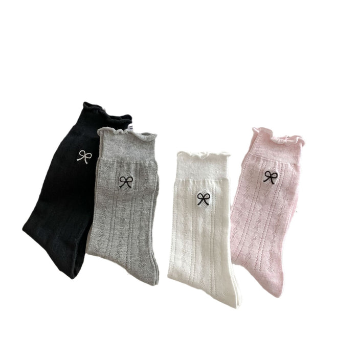 Wholesale Socks Embroidered Bow Middle Tube Hollow Stacked Long Tube Socks