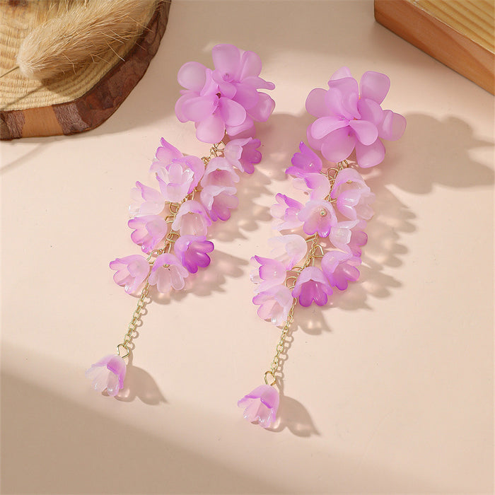 Wholesale French Floral Tassel Earrings - Purple Flower Fashion Accessory MOQ≥3