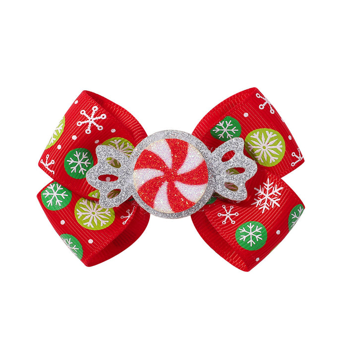 Wholesale Polyester Children's Printed Glitter Bow Christmas Elk Hairpin JDC-HC-Xiane012