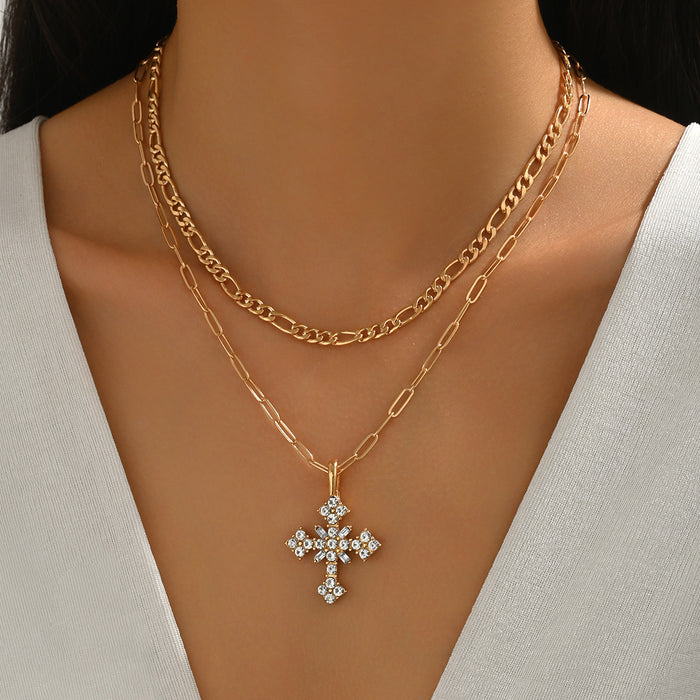 Wholesale Light luxury and high-end temperament, cross pendant necklace with full diamonds, versatile and layered sweater chain