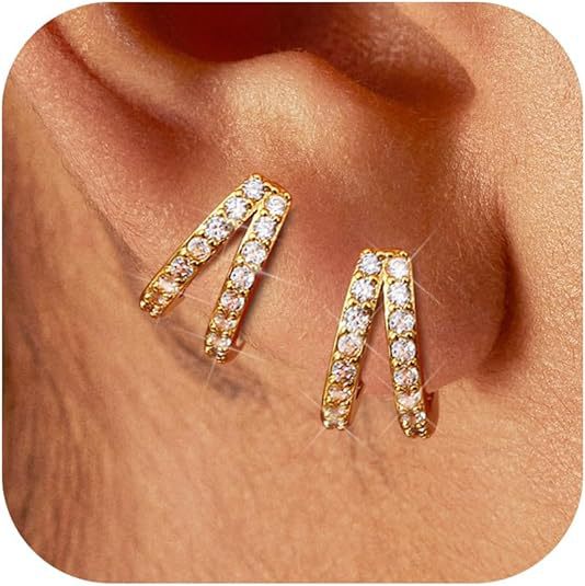 Wholesale New double row colored diamond studded earrings and earrings with fashionable personality, simple temperament