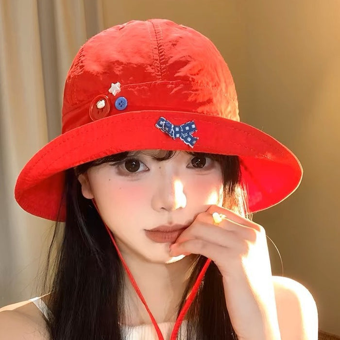 Wholesale Wholesale bow button quick drying fisherman hat, thin version, breathable flip eave basin hat, sunshade and sun protection hat