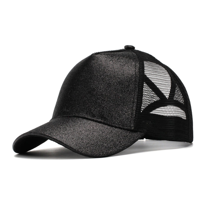 Wholesale Trendy Sequined Dacron Baseball Cap with Ponytail Hole - Breathable Mesh Sun Hat for Summer Outdoor Use