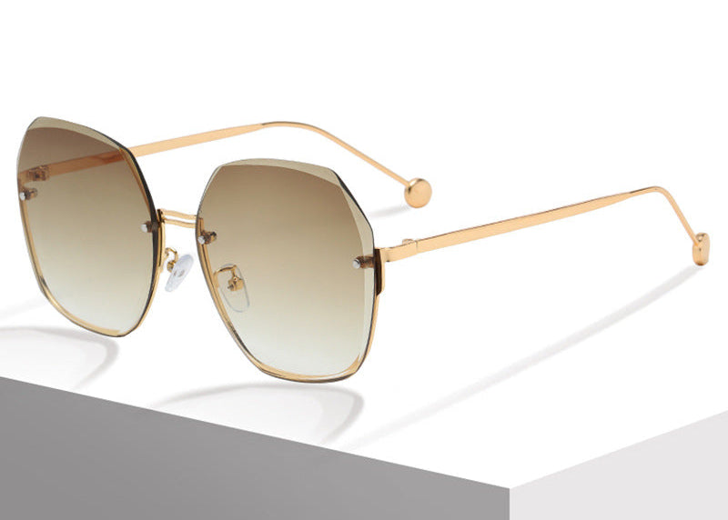 Wholesale Trendy Frameless Irregular Pc Sunglasses Pink Lens Gold Frame  UV400 Fashion Accessory