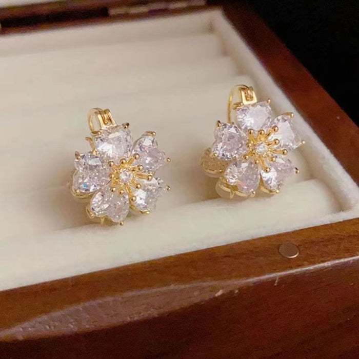 Wholesale  Flower double-sided wear  earrings female  Opal elegant ear buckle ear jewelry