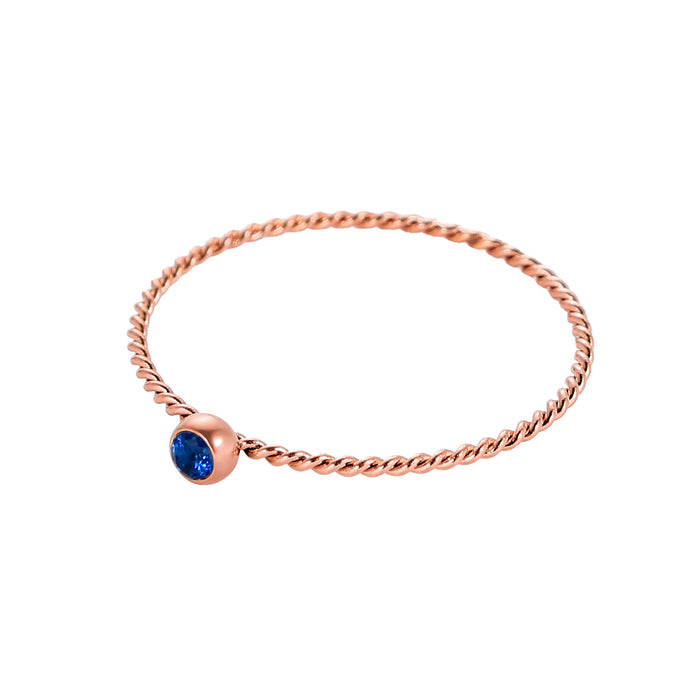 Wholesale Twisted ring with zircon ring stainless steel gold-plated birthstone twisted tail ring