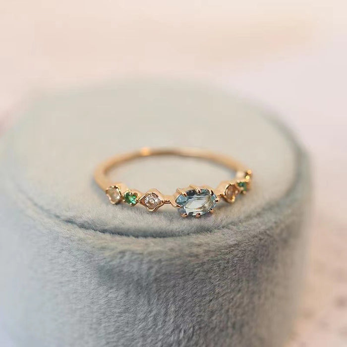 Wholesale  Vintage Inlaid  Sea Blue Diamond Ring Women's Fashionable Distinctive Index Finger Joint Ring