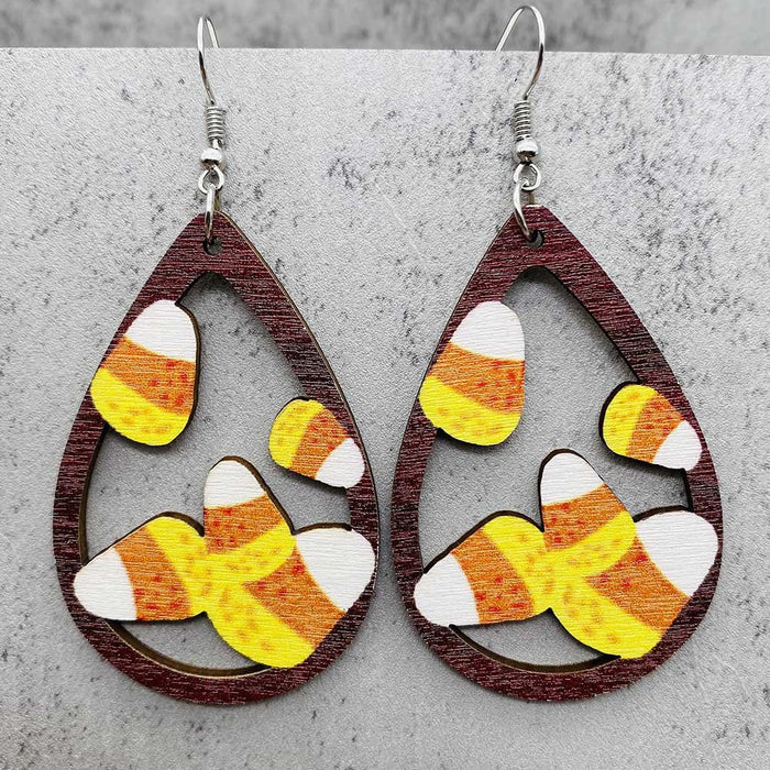 Wholesale   earrings horror ghost witch medicine jar printed wooden earrings holiday jewelry