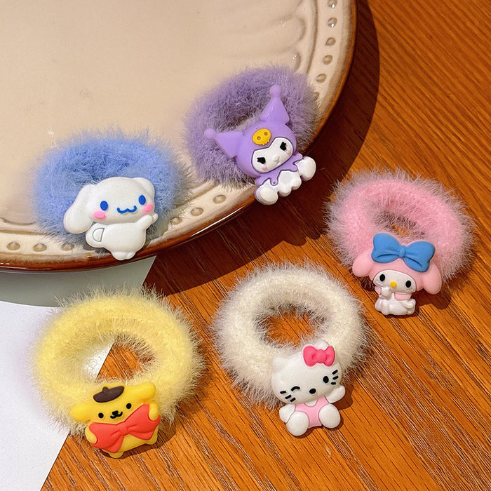 Wholesale Candy Color Cute Cartoon Hair Band Hair Ring Does Not Hurt The Hair Children's Rubber Band Female Low Ball Head Plush Hair Band JDC-HS-Wangl003