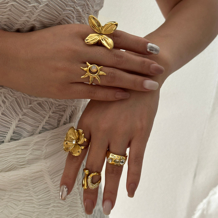Wholesale Butterfly Sun Open Ring Stainless Steel Gold Plated Fashion Jewelry Accessory