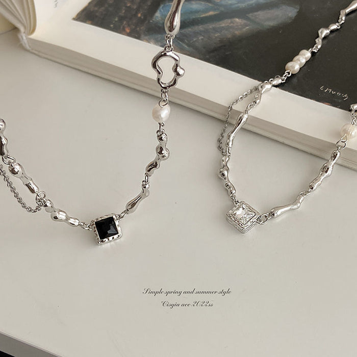 Wholesale Pearl zircon necklace with high-end design and niche collarbone chain