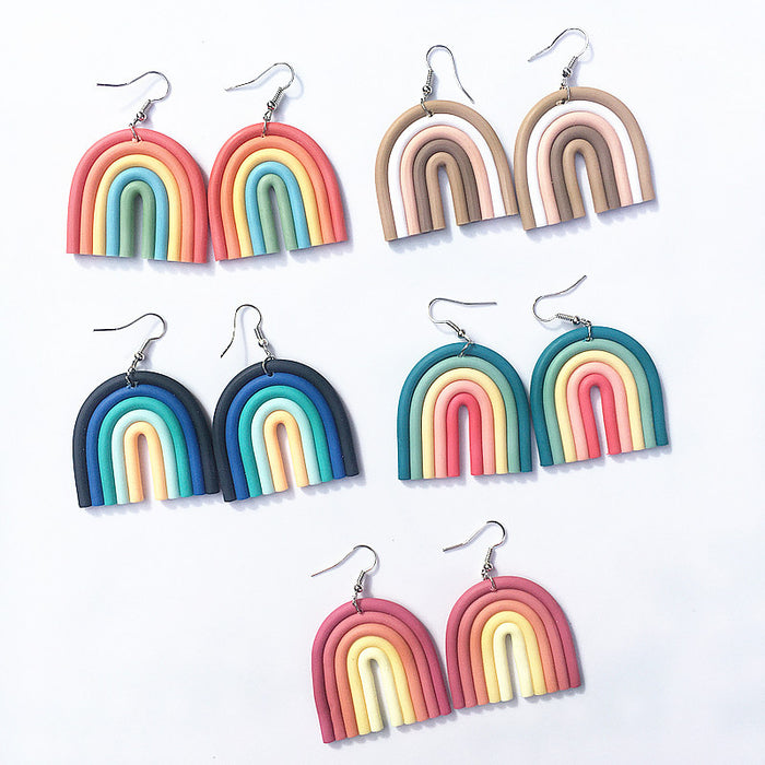 Wholesale U-shaped Rainbow Color Polymer Clay Earrings JDC-ES-TengC002