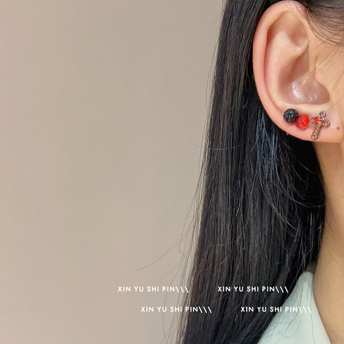 Wholesale Niche design spider diamond cross, heart chain, earring, personalized, versatile, high-end feeling earring