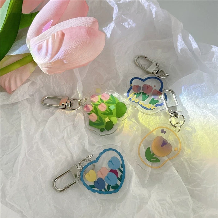 Wholesale Tulip Flower Fashion Personalized  Cute Keychain Decorative Small Pendant Card