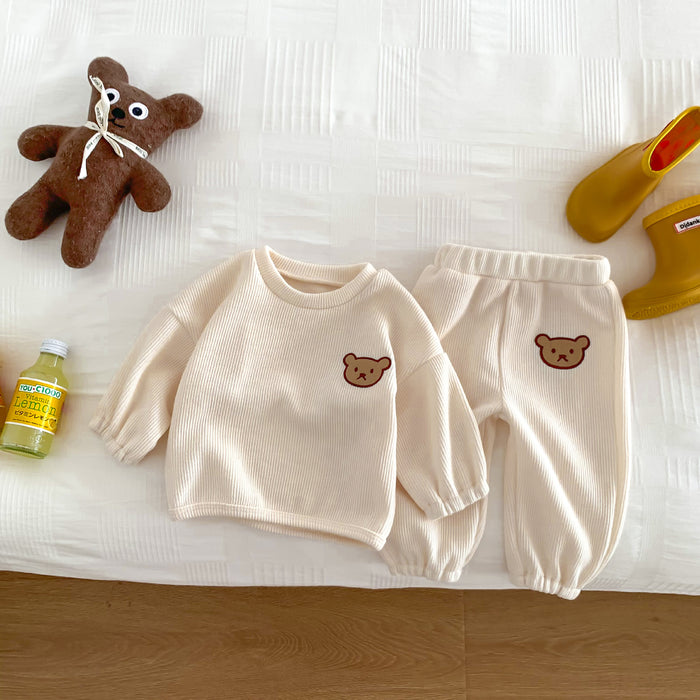 Wholesale Cute Cartoon Bear Head Long Sleeve Sweatshirt Trousers Baby Suit JDC-BC-WeiNiS011