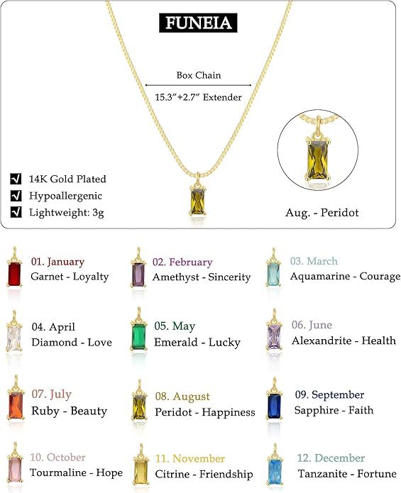 Wholesale Square Birthstone Colored Zircon Pendant Color Preserving Box Chain Necklace