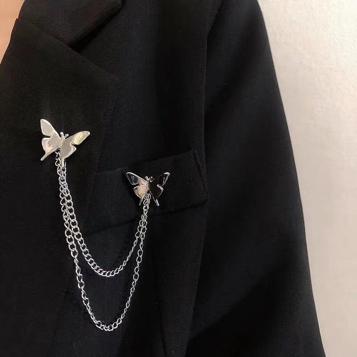 Wholesale Metal Butterfly Chain Brooch Tassel Brooch Chest Flower Suit Accessories JDC-BC-AH001