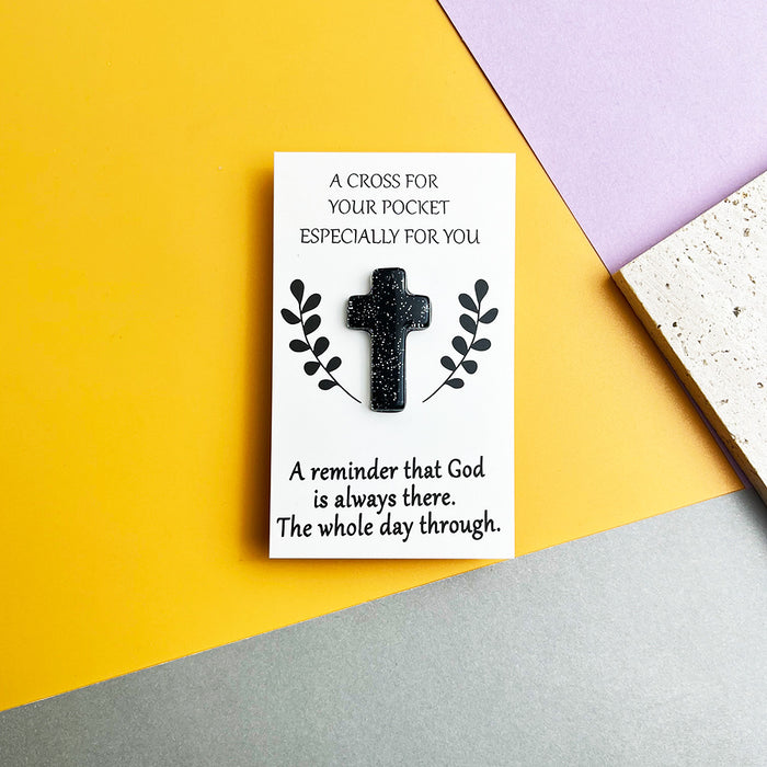 Wholesale Resin 6-color glitter cross pocket Decorations hug card