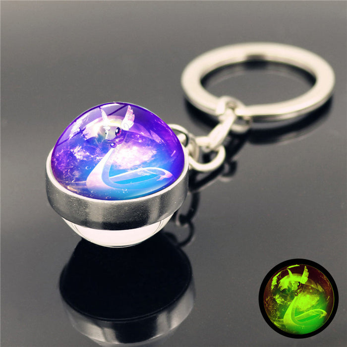 Wholesale Luminous double-sided glass ball pendant metal keychain keyring