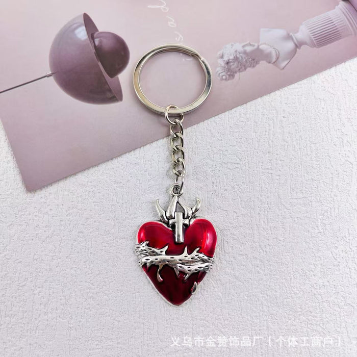 Wholesale Gothic style dark keychain pendant metal heart hot girl style palm bag cross pendant