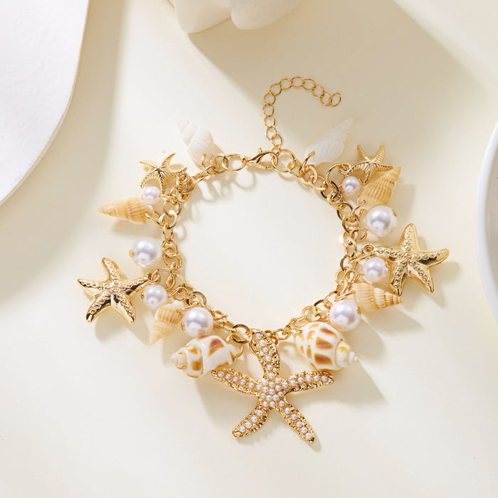 Wholesale Bohemian Sea Star Conch Pearl Necklace Exaggerated Beach Vacation New Shell Single Ring Accessories