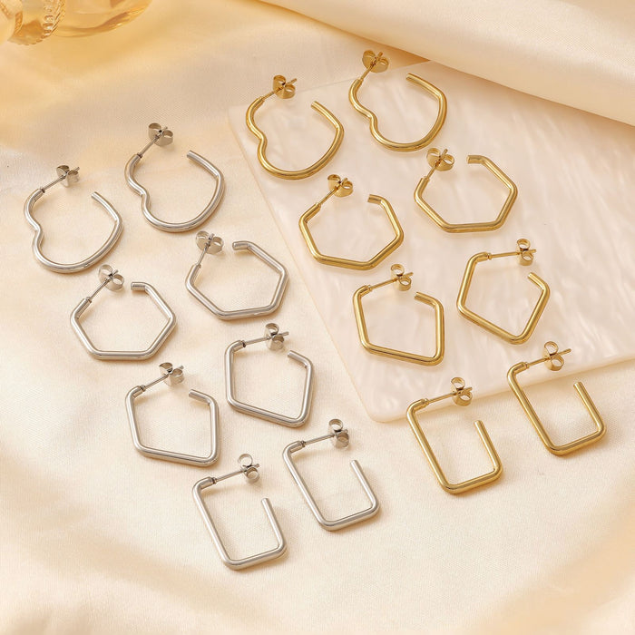 Wholesale Fashionable geometric stainless steel earrings, simple and fashionable hexagonal titanium steel earrings
