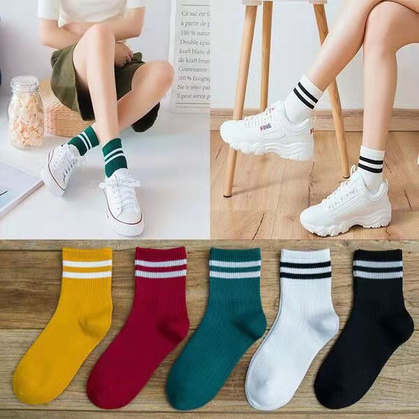 Wholesale Socks for Women Cotton Mid Socks Long Socks Double Needle Stripe Color Blocked Japanese Women JDC-SK-JiaMu003