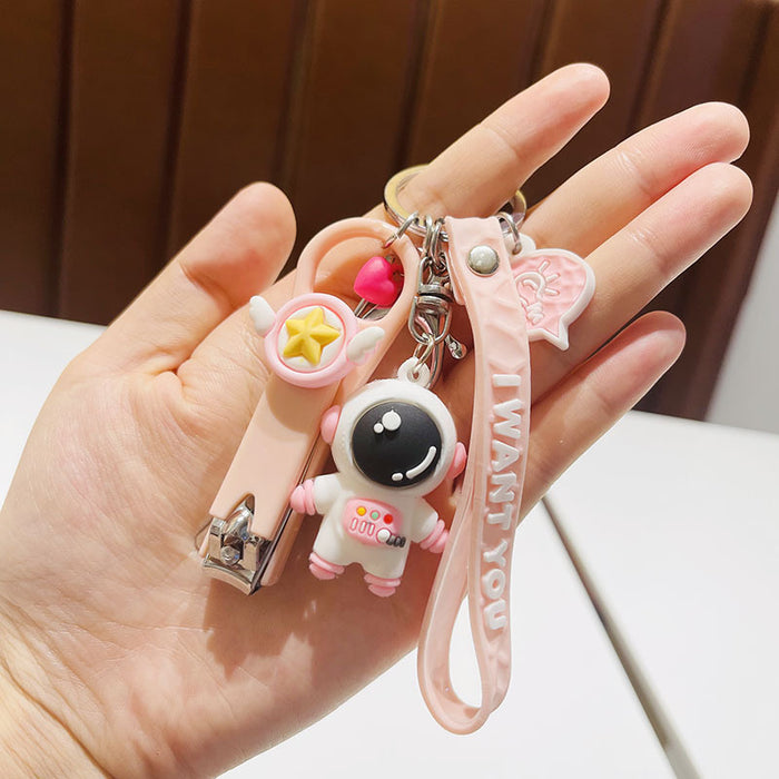 Wholesale  Silicone Doll Spaceman Keychain Pendant Bag  Nail Clipper Ear Digging Spoon Keychain