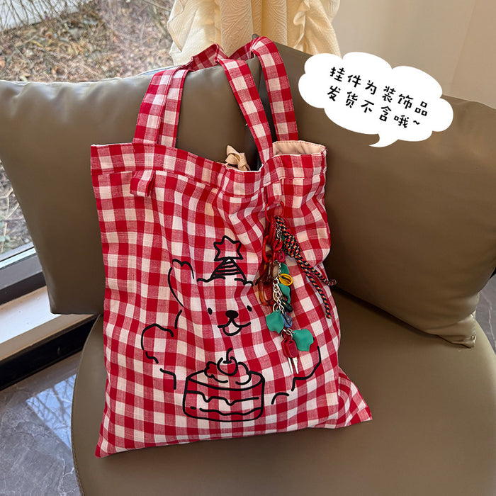 Wholesale Red grid shoulder bag, cute hand-held sail bag, large capacity commuting bag