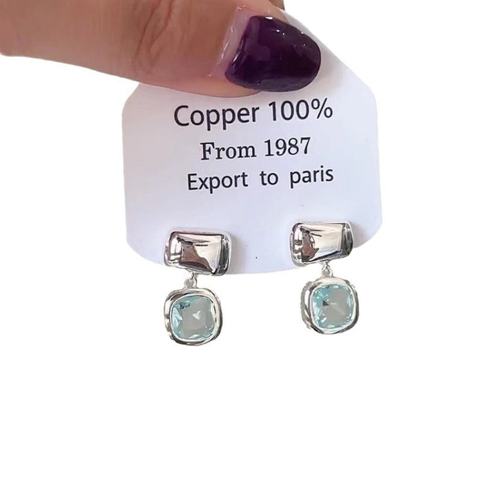 Wholesale Square geometric imitation crystal earrings, niche, exquisite, light luxury, high-end, versatile earrings