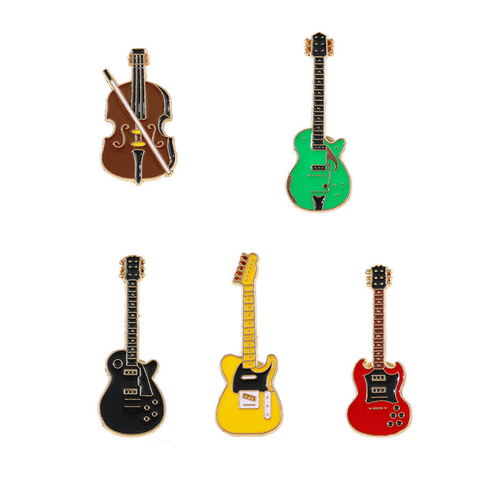 Wholesale Vintage Electroplated Guitar Brooch Musical Instrument Lapel Pin Trendy Backpack Badge For Casual Gift