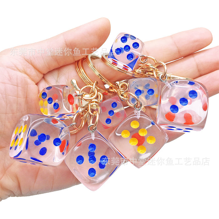 Wholesale Transparent Dice Keychain Crystal Creative Fashion Bag Car Key Dice Set Pendant