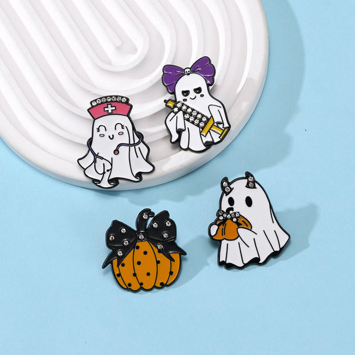 Wholesale  cartoon brooch metal pumpkin cute ghost  decoration clothing rhinestone drop diamond badge