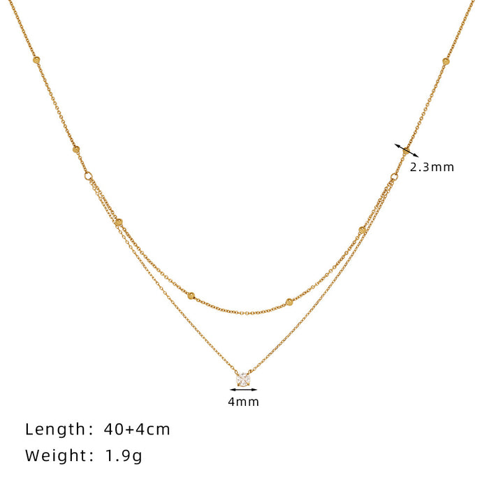 Wholesale Exquisite single diamond small double-layer necklace, gold bead collarbone chain, titanium steel electroplating