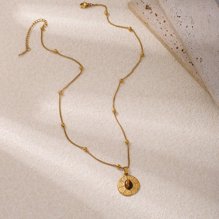 Wholesale Tiger' s Eye 304 Stainless Steel Stainless Steel Clavicle Necklace