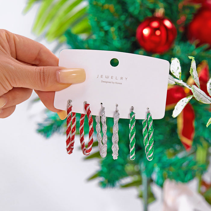 Wholesale Christmas earrings for women,  high-end fashion red and green earrings,  Christmas color spiral geometric earrings set