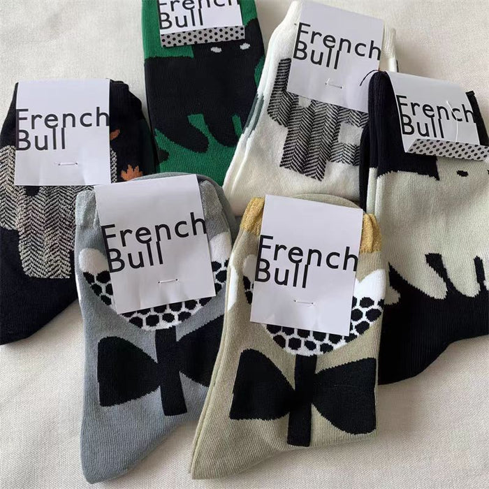 Wholesale Cotton socks, cat flower cactus trendy socks, women's socks, mid tube socks