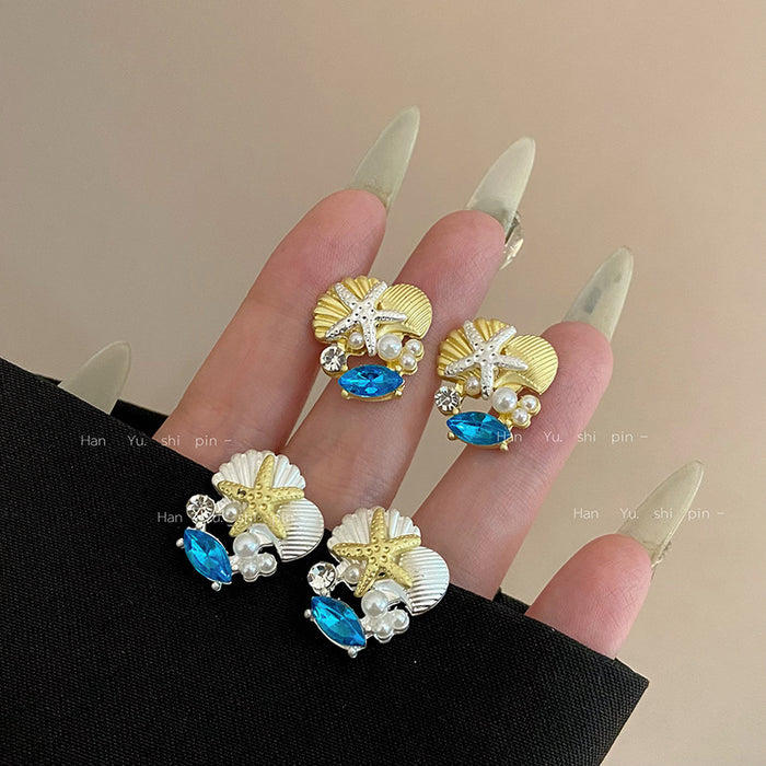 Wholesale Beach Vacation Sea Starfish Shell Bracelet Women' s Bohemian Pearl Earrings