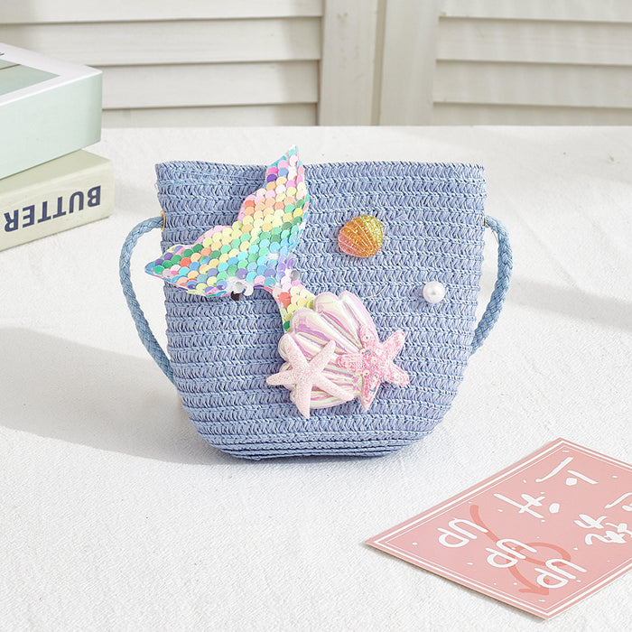 Wholesale Straw Mermaid Crossbody Bag for Girls Cute Summer Beach Purse Resale Gift