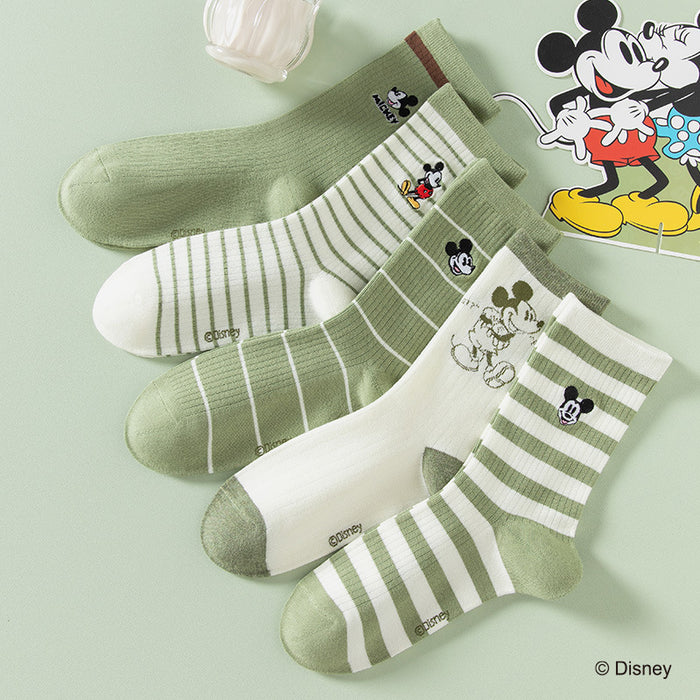 Wholesale Autumn and Winter Socks 5-Pair Academy Style Embroidered Mid Socks Cotton Socks