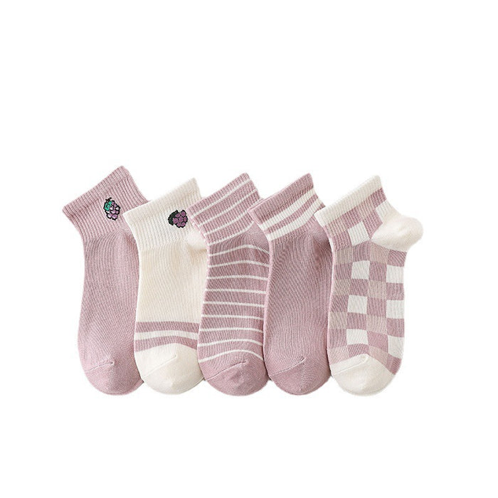 Wholesale New short tube boat socks, thin cotton socks, checkered socks