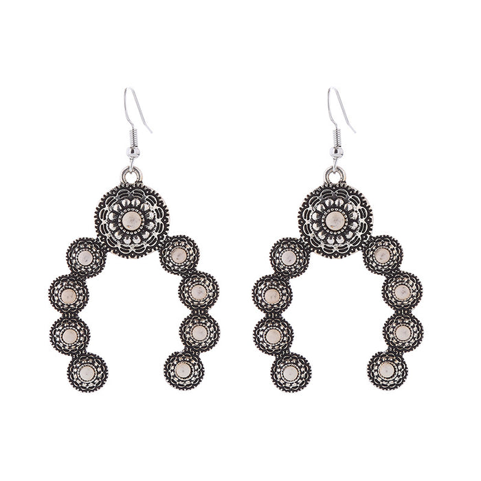 Wholesale Vintage alloy oversized earrings inlaid with turquoise