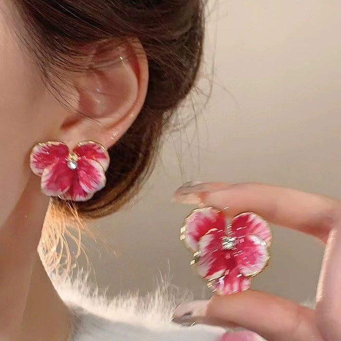 Wholesale Oil painting flower earrings sweet earrings niche earrings for women