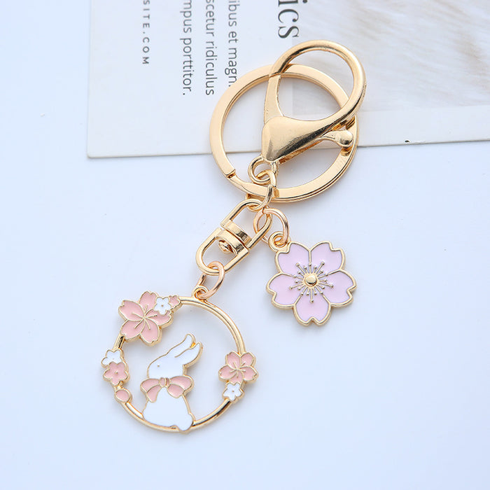 Wholesale Cute Rabbit Flower Keychain - Stylish Bag Charm Fashion Accessory for Gift MOQ≥2